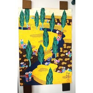 Chinese Folk Art Painting Gouache Farmer Great Harvest FarmHouse Decor 31x21.5"